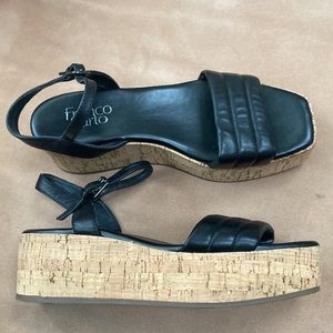 Franco Sarto sandals cork platform slight wedge size 6.5 leather upper comfy!